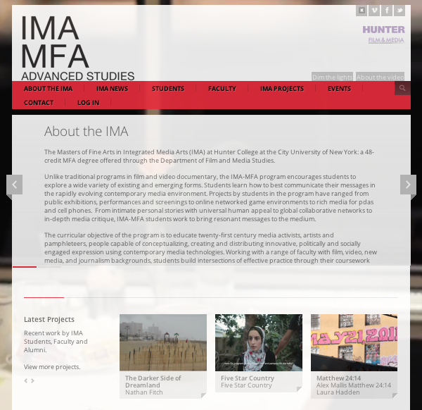 IMA - MFA Home Screen for the Website