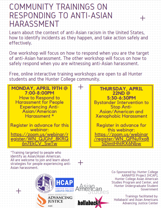 Community trainings on responding to anti-asian harassment poster