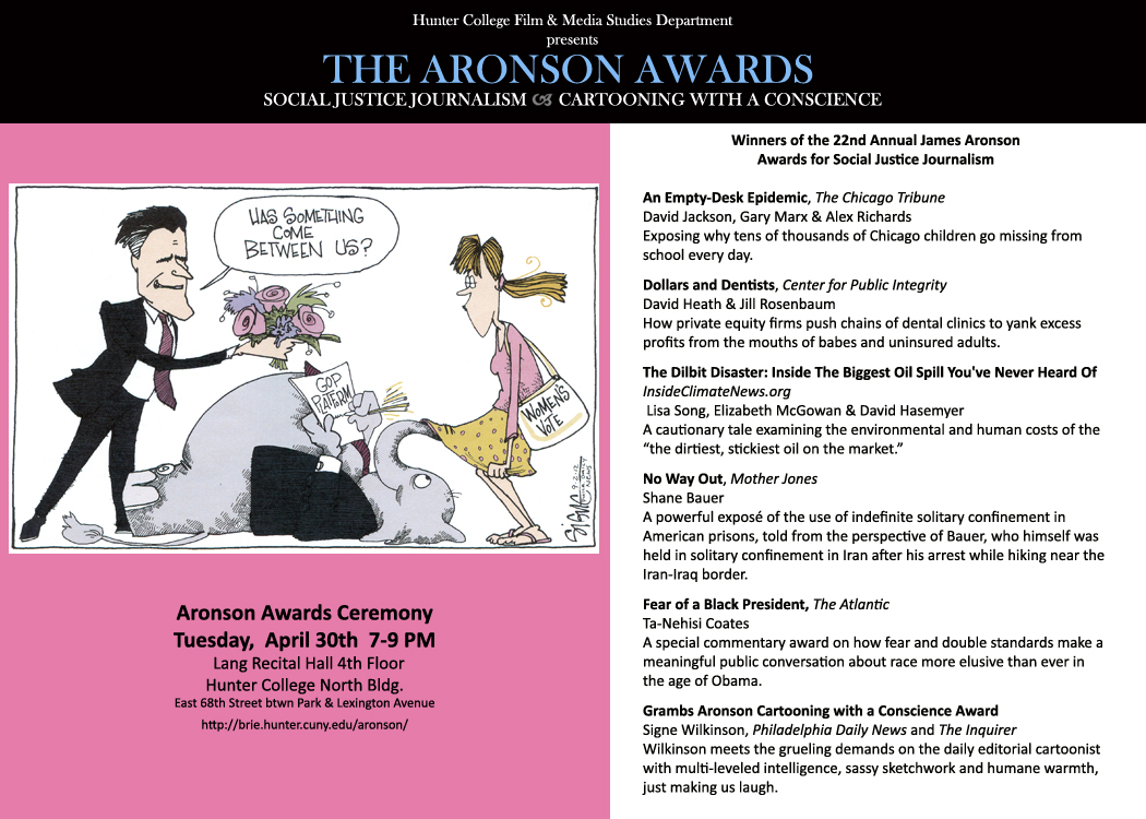 Aronson Awards flyer with 2013 winners