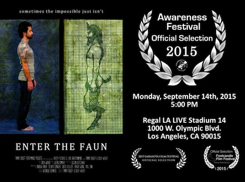 Enter the Faun poster with a man facing a hand-drawn faun