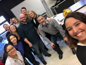 Group photo with O'Beirne and the Studio News Production class.