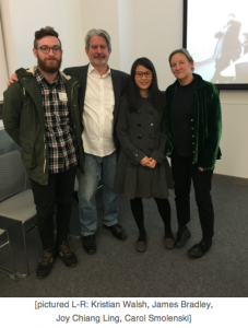 Group shot of Kristian Walsh, James Bradley, Joy Chiang Liu, and Carol Smolenski for the mPathy Project event