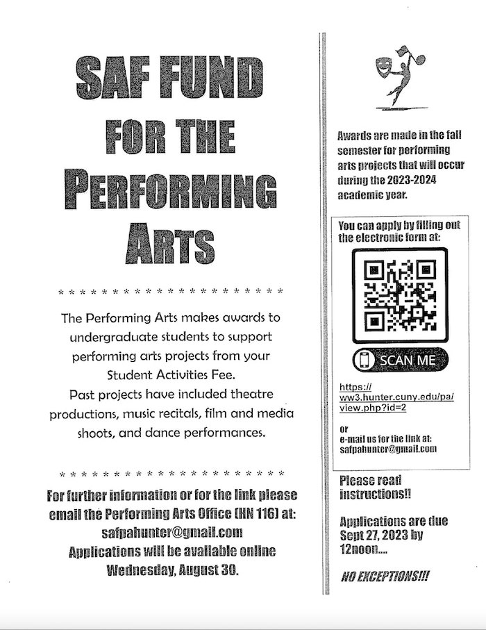 Information Poster for SAF Fund for the Performing Arts