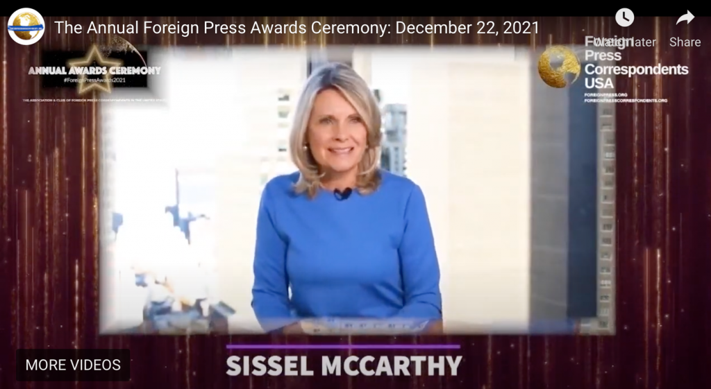 Professor Sissel McCarthy speaks at the Association of Foreign Correspondents USA 2021 Awards Ceremony about freedom of the press.