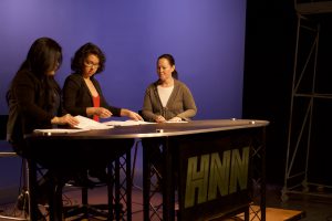 Hunter News Now anchors prepare for the first show of the program's third season.