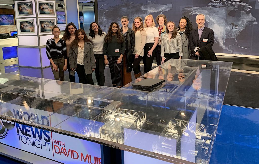 Hunter Journalism students visiting the ABC News' main TV studio.