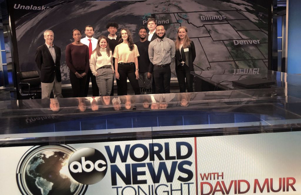 Visiting Hunter Journalism students in ABC News' main TV studio.