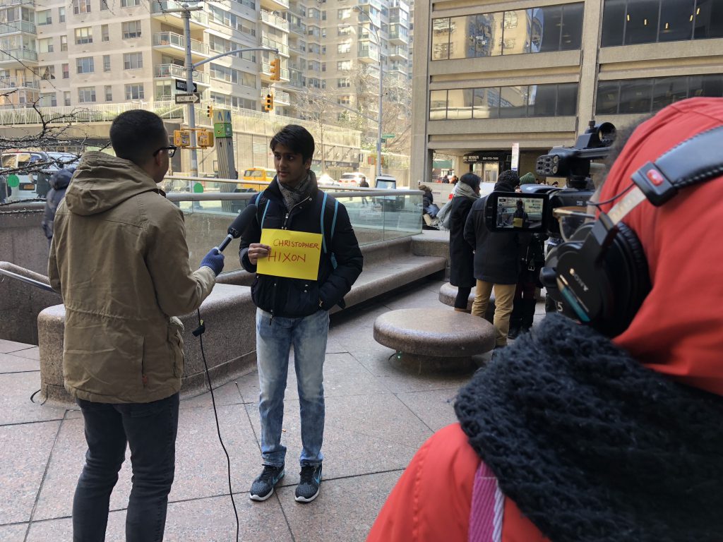 Hunter News Now student Victor Tiburcio Jr. on the scene covering the Hunter College walkout to protest gun violence and remember the victims of of Parkland Florida on March 14, 2018.