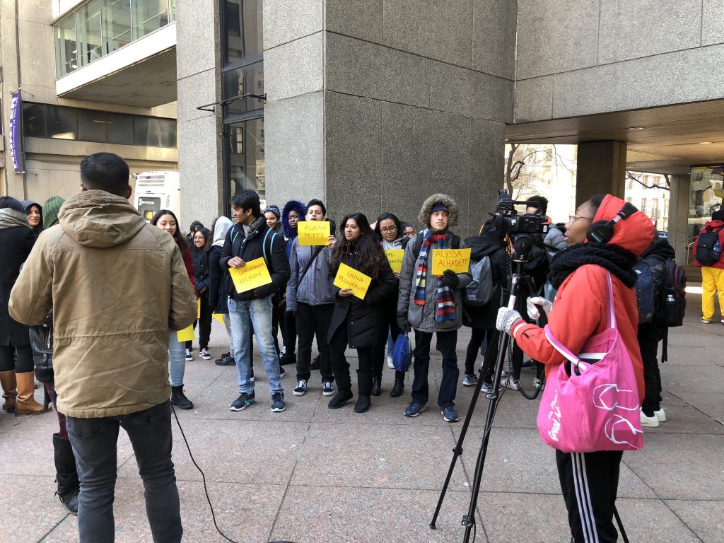 Hunter News Now students on the scene covering the Hunter College walkout to protest gun violence and remember the victims of of Parkland Florida on March 14, 2018.