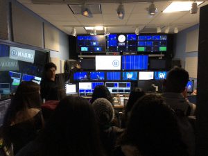 Hunter journalism students visiting state-of-the-art studios at CUNY TV.