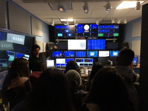 Hunter journalism students visiting state-of-the-art studios at CUNY TV.