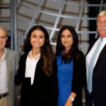 Briana Panetta (second from left), during a scholarship awards program with her mother (at her left) and two news executives. Photo: Stony Brook University School of Journalism