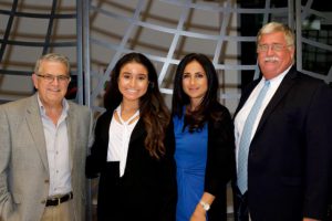 Briana Panetta (second from left), during a scholarship awards program with her mother (at her left) and two news executives. Photo: Stony Brook University School of Journalism