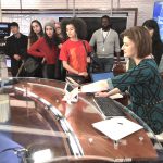NY1 Anchor Roma Torre (at right) and Associate Producer Elijah Stewart (at rear, second from right) share insights with touring Hunter journalism students.