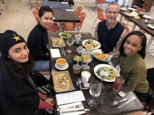 (Clockwise from upper right) Prof. Glenn and students Nneka Alaka, Eileen Cruz and Krystie Calle.