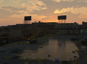 image from 'Here' with industrial scenery during a sunset