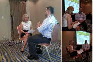 Distinguished Lecturer Sissel McCarthy conducting a mock interview and speaking about public scholarship at the 2016 ICA Conference in Fukuoka, Japan.