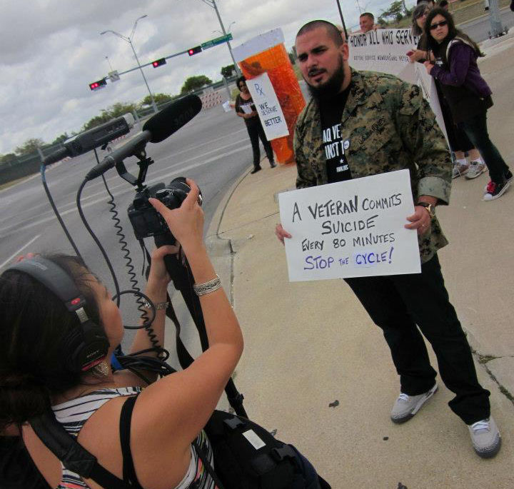 Director Betty Yu filming on Veterans Day